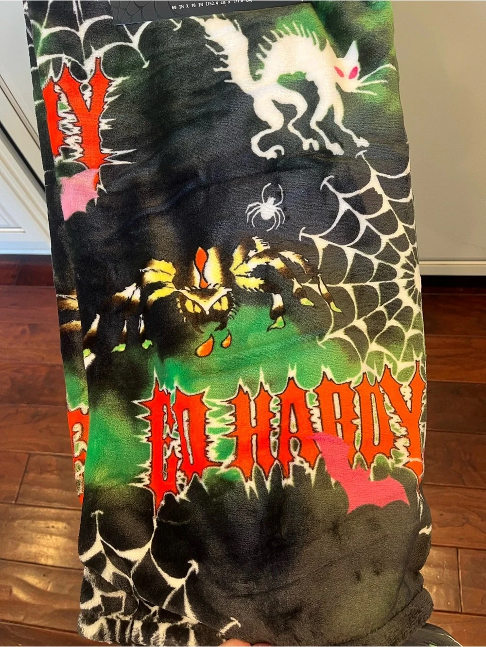 Ed Hardy Halloween Spooky Spider Web, Cat Plush Oversized Throw Blanket